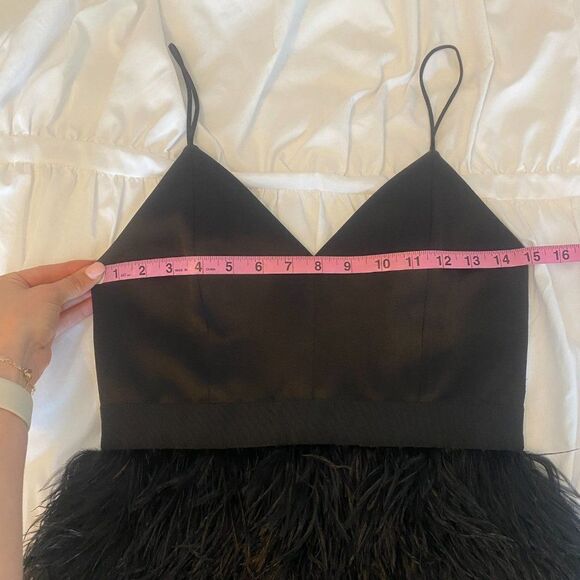 Alice + Olivia Black Milany Spaghetti Strap Ostrich Feather Party Dress - Picture 11 of 13